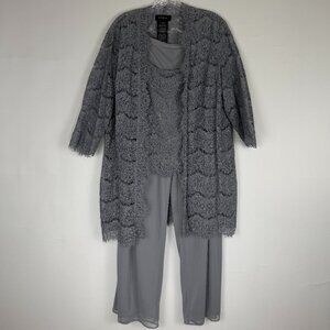 R&M Richards 3-Piece Duster Pant Set. Silvery Gray Color. Size 14